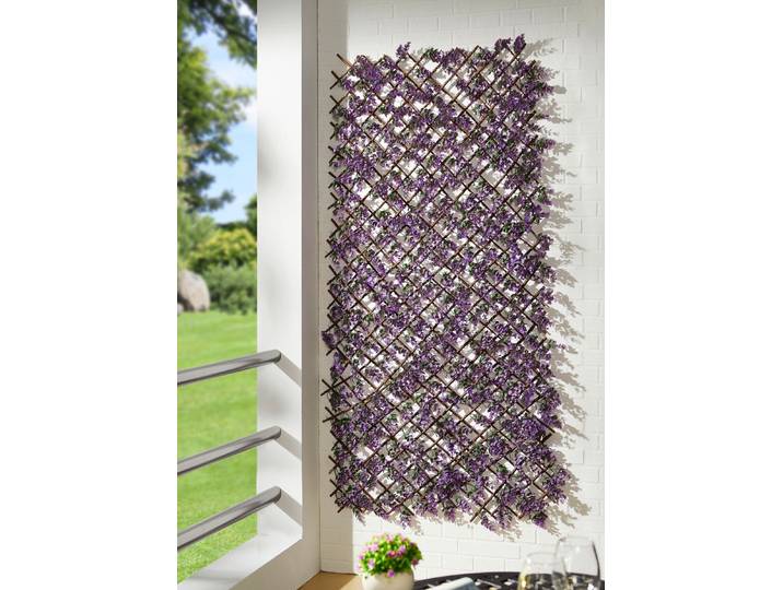 Wandgitter aus Blätter und Blüten, Violett-Grün, Lila Blüten groß