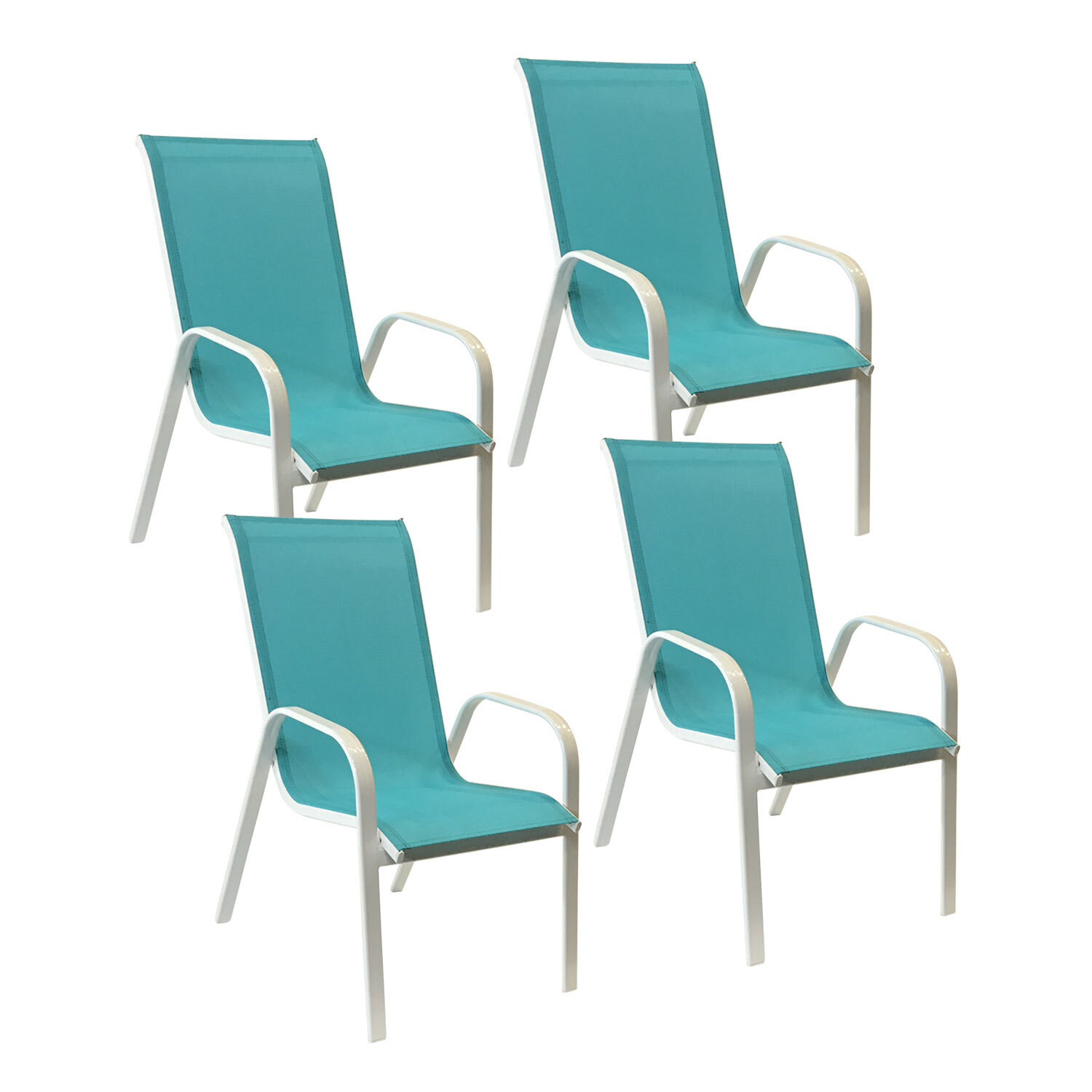 4erSet Stühle MARBELLA aus blauem Textilene - weißem Aluminium