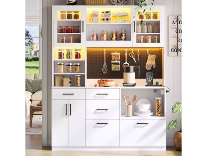 Ropilly Küchenschrank Landhausstil freistehend mit Schubladen und verstellbaren Böden schwarz
