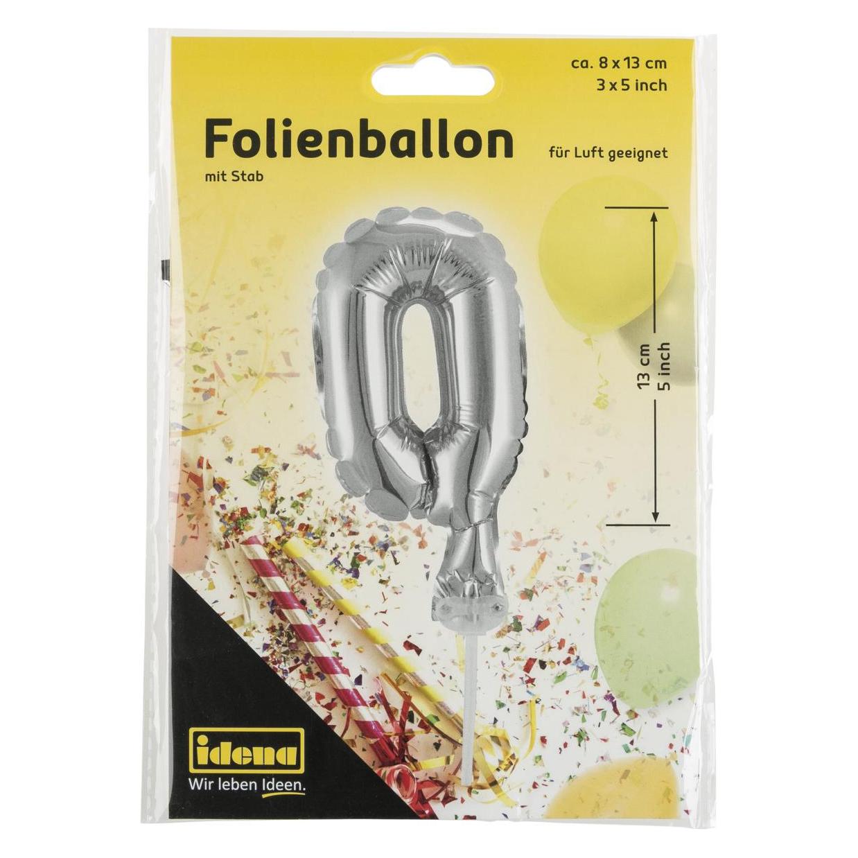 Idena Folienballon Zahl 0 am Stab 13cm silber (1x) (22658359)