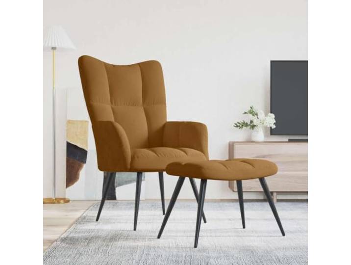 HEFZGDB Relaxsessel mit Hocker in Braun Samt Moderner Blockmuster Sessel mit Stahlgestell und Schaumstoff Polsterung für optimalen Sitzkomfort und Langlebigkeit