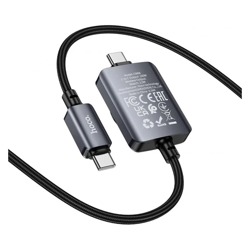 Hoco USB-C-zu-USB-C-Kabel PD100W mit kabellosem Laden für die Apple Watch, 1,2 m, CW66, schwarz (72217086)