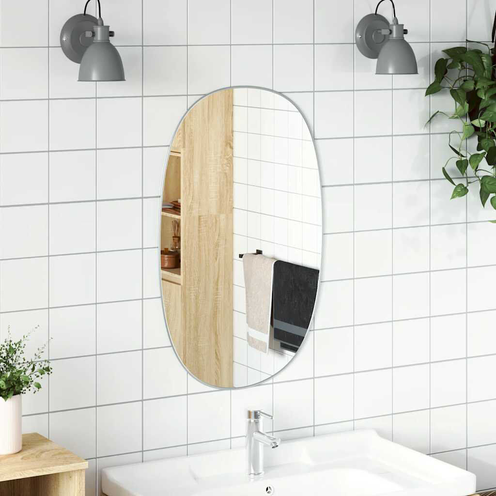 17 Stories Plastic Oval Wall Mirror SIlver 80 cm H x 50 cm W