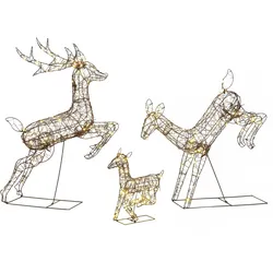 BELEUCHTETE-WEIHNACHTSDEKORATION 3er Set Metall Kunststoff-Rattan Braun