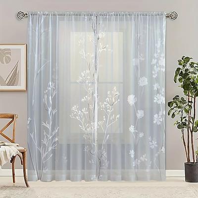 2-teiliges Set mit Pflanzenblumenmuster für transparente Fensterdekoration Bildschirmfenster können für den Schutz der Privatsphäre und die Dekoration von Schlafzimmern und Küchen verwendet werden