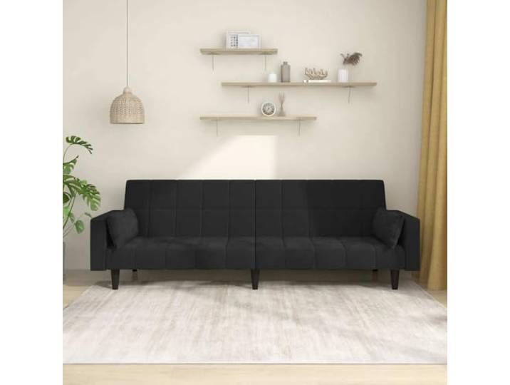HEFZGDB Schlafsofa 2-Sitzer mit 2 Kissen Schwarz Samt – 2-in-1 Funktionsmöbel für Gästeübernachtung, bequemes Sitzgelegenheit, robuster Holzrahmen, Samtbezug weich und langlebig,