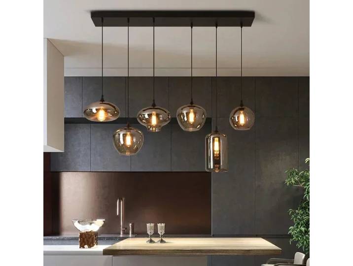 Lustre de plafond moderne à LED, verre gris fumé, applicable à la table à manger, lampe de cuisine, décoration de salon, décoration de la maison