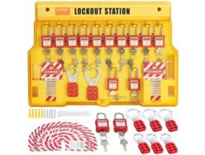 VEVOR Elektrisches Lockout-Tagout-Kit, 60-teilige Sicherheits-Lockout-Tagout-Station inkl. Vorhängeschlösser, Haspen, Anhänger, Nylonbinder, Erweiterungskit und Lockout-Stationsplatine