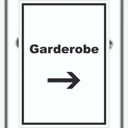 HB-Druck Garderobe Aufkleber mit Text Richtungspfeil rechts Kleidung aufbewahren hochkant A2 (420x594mm)