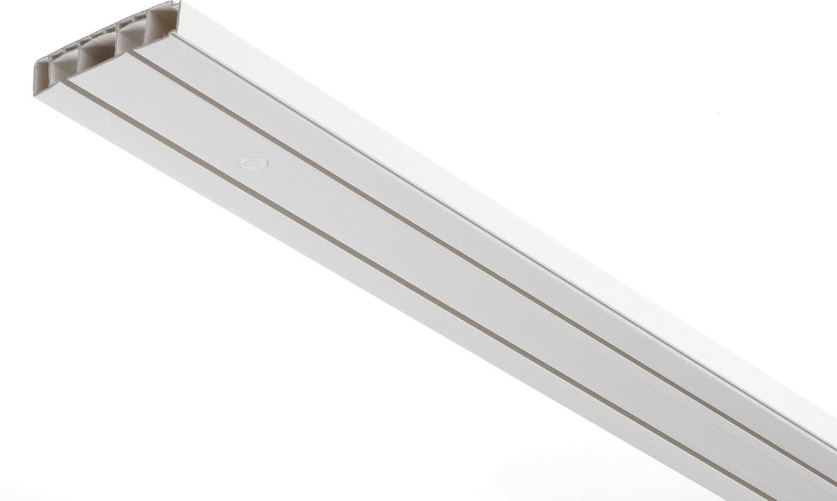 Compleet gordijnrailset met dubbele rail en 3x 120 cm witte gordijnrunners inclusief montagemateriaal