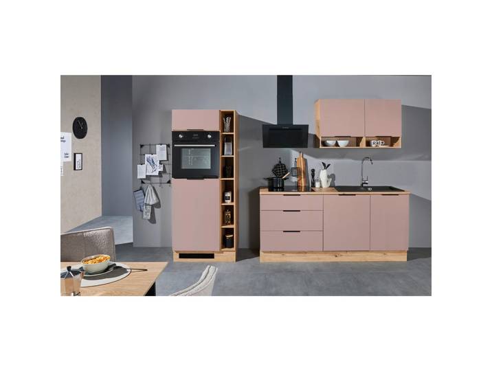 P & B Küchenleerblock Oskar, Rosa, Eiche Artisan, 3 Schublade(n) Schubladen, seitenverkehrt montierbar, nur wie online abgebildet bestellbar, 270 cm, höhenverstellbare Füße, Küchen, Küchenzeilen & Küchenblöcke, Küchenzeilen ohne Geräte