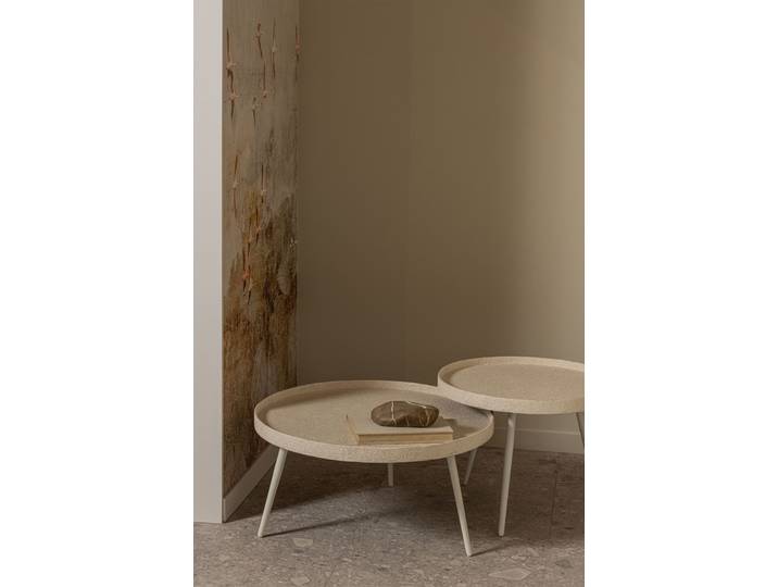 Beistelltisch WOOOD Bounds mit Metallbeinen und Multiplex-Zinkbeschichtung Ø 74 x H 40 cm , beige (natur), B:74cm H:38cm T:74cm, Tische, Beistelltisch, 4 cm Randerhöhung, Tragkraft 20 kg, Metallbeine Höhe 36 cm