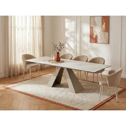 Esstisch ausziehbar - 6 bis 10 Personen - Keramik & Metall - Marmor-Optik Weiß & Beige - LOZIPA von Pascal MORABITO