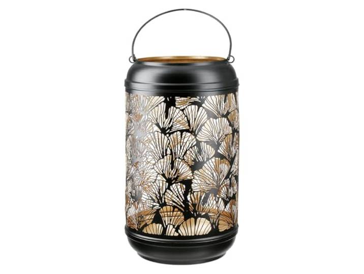 GILDE Photophore Ginkgo en métal - Noir Mat - Hauteur 36 cm x Ø 20 cm - Motif décoratif - Lanterne