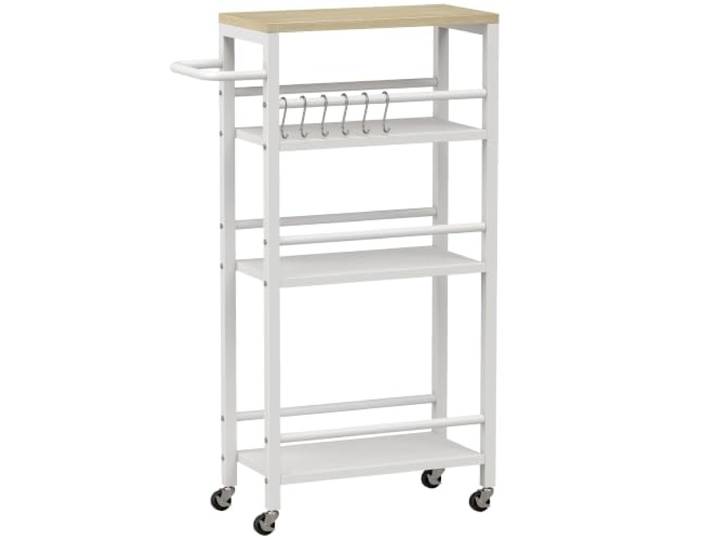 Küchenwagen, schmal, 50 x 20 x 81 cm, platzsparend, optimierte Aufbewahrung, modern, aus Spanplatte, Weiß, 21_0001075