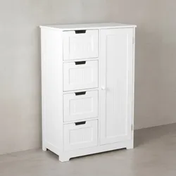 KADIMA DESIGN Badschrank im Landhausstil mit 4 Schubladen und Stauraum, MDF, weiß matt lackiert