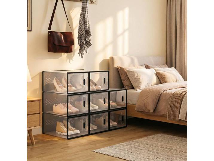 Meubliv Boîtes À Chaussures Empilables Noires Et Transparentes – Lot De 8 Modulables
