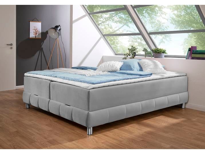 Boxspringbett, Samtstoff, Silber, 166×226 cm, Mit Bettkasten & Topper, Modern, Inosign