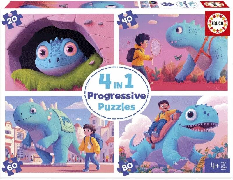 Puzzle progressif 20 + 40 + 60 + 80 pcs Dinosaures sympathiques - Educa