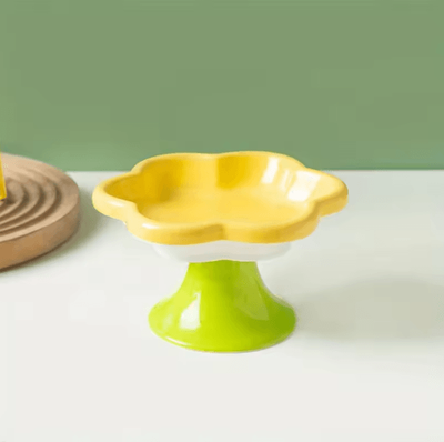 Inspire Picks Floral Ceramic Elevated Cat Food & Water Bowl For Neck Comfort yellow xl