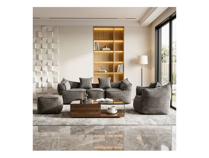 FUFU&GAGA Ecksofa Modulares Sofa Set 215 cm 5-Sitzer Cloud Sofa Cord Montagefrei,Grau