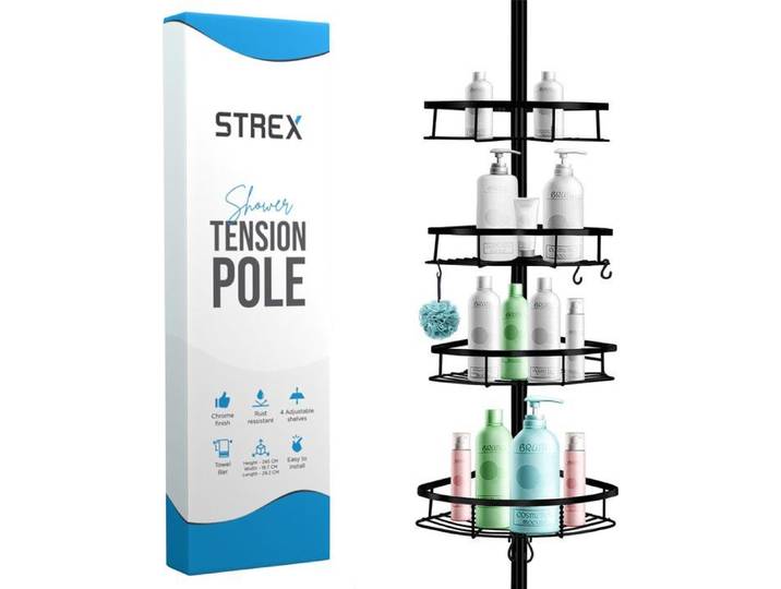 Strex Telescopisch Doucherek - 4 Laags - Verstelbaar 70-275 cm - Zwart
