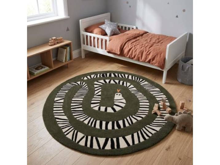 Morgenland Kinderteppich Handgetuftet Wolle Dunkelgrün 120x120cm Rund 100% Schurwolle, Kollektion Kids, Kinderzimmer, Handarbeit