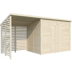 Palmako Gerätehaus Leif 4,5 m2 + 2,9 m2 Anbau - 16 mm grau tauchgrundiert