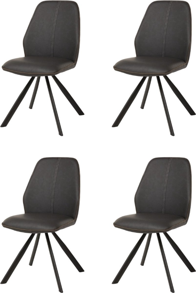 WAYS. Moderne kunstleren eetkamerstoelen met houten vierpoten, Bruin, 4 stuks