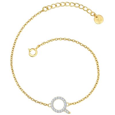 Gliederarmband GLANZSTÜCKE MÜNCHEN "GSM1972", gold (gelbgold, weiß), Armbänder, Damen, Silber 925 (Sterlingsilber), Gliederarmband, mit Buchstaben-Anhänger