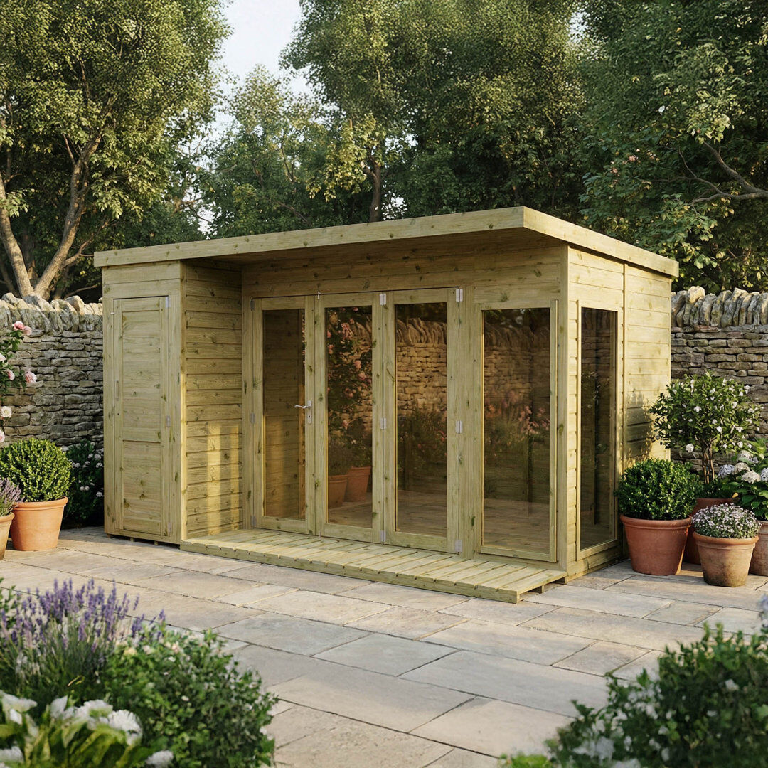 Mercia Garden Products Mercia 12 x 8ft Premium Contemporary Summerhouse With Side Shed