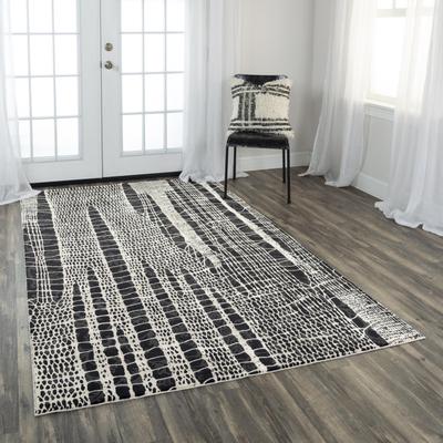 Alora Decor Spring Black, Grey, and White Croc Print Modern Rug