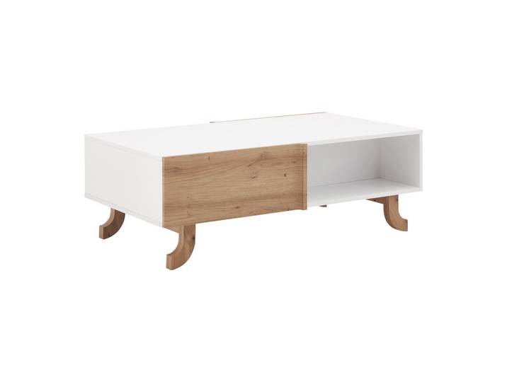 Couchtisch 110/66/38 cm Weiss, Kieferfarben Holz