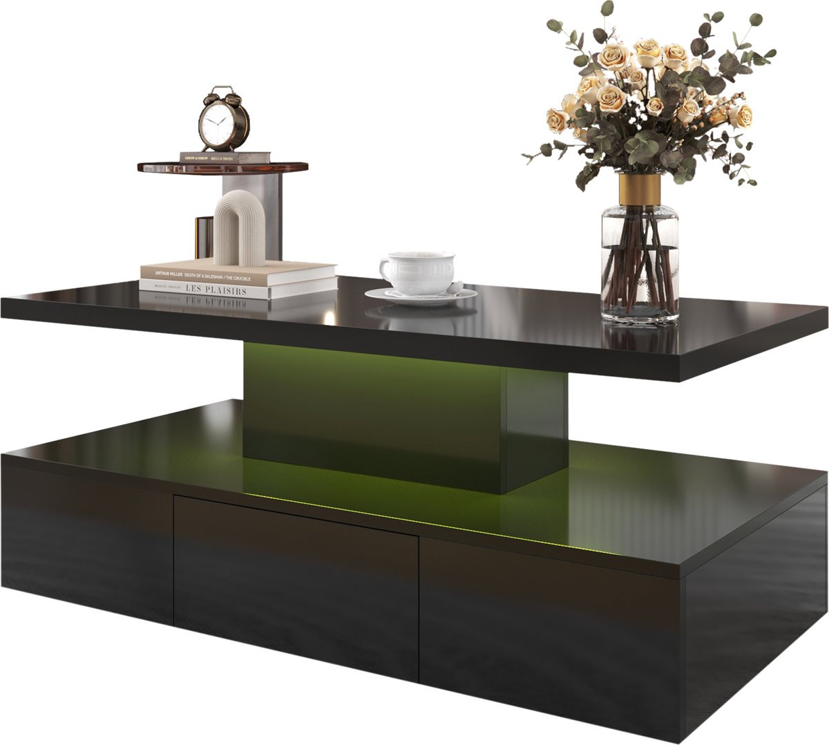 Merax Salontafel met LED-verlichting - Hoogglans - Zwart