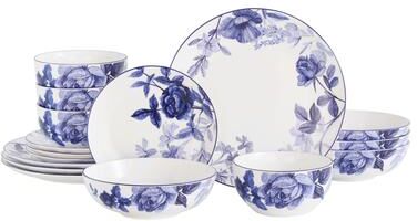 Lorren Home Trends Blue Floral Rose Bone China Dinnerware Set, Service for 4, 16 Piece