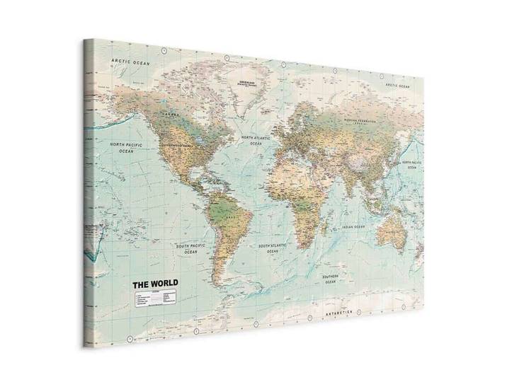 Leinwandbild World Map Beige/Mintgrün
