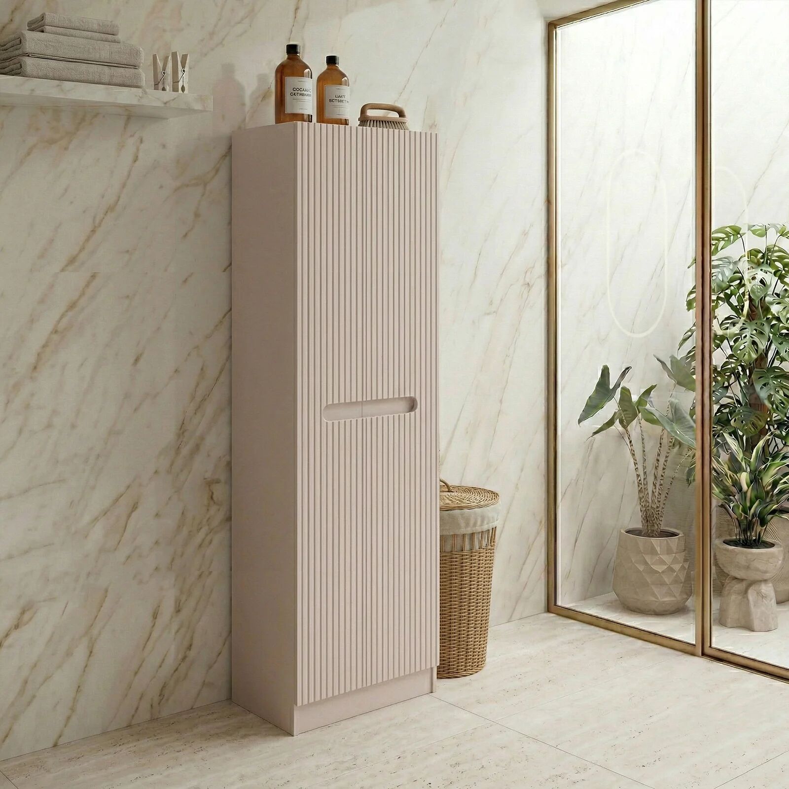 garneroarredamenti Colonna bagno lavanderia 60x180h cm multiuso cannettato beige Cleany