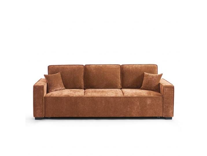 Canapé droit convertible tissu 3 places terracotta