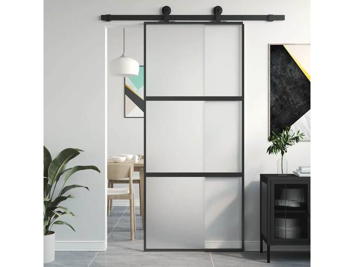 vidaXL Schiebetür Schwarz 90x205 cm Hartglas und Aluminium