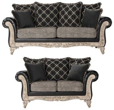 Roundhill Furniture San Marino Two-tone Fabric Wooden Sofa and Loveseat Set