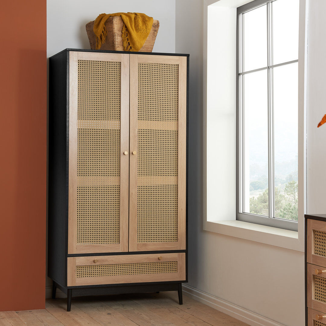 Norden Home Noemi 2 Door Wardrobe Black 180cm H X 90cm W X 56cm D