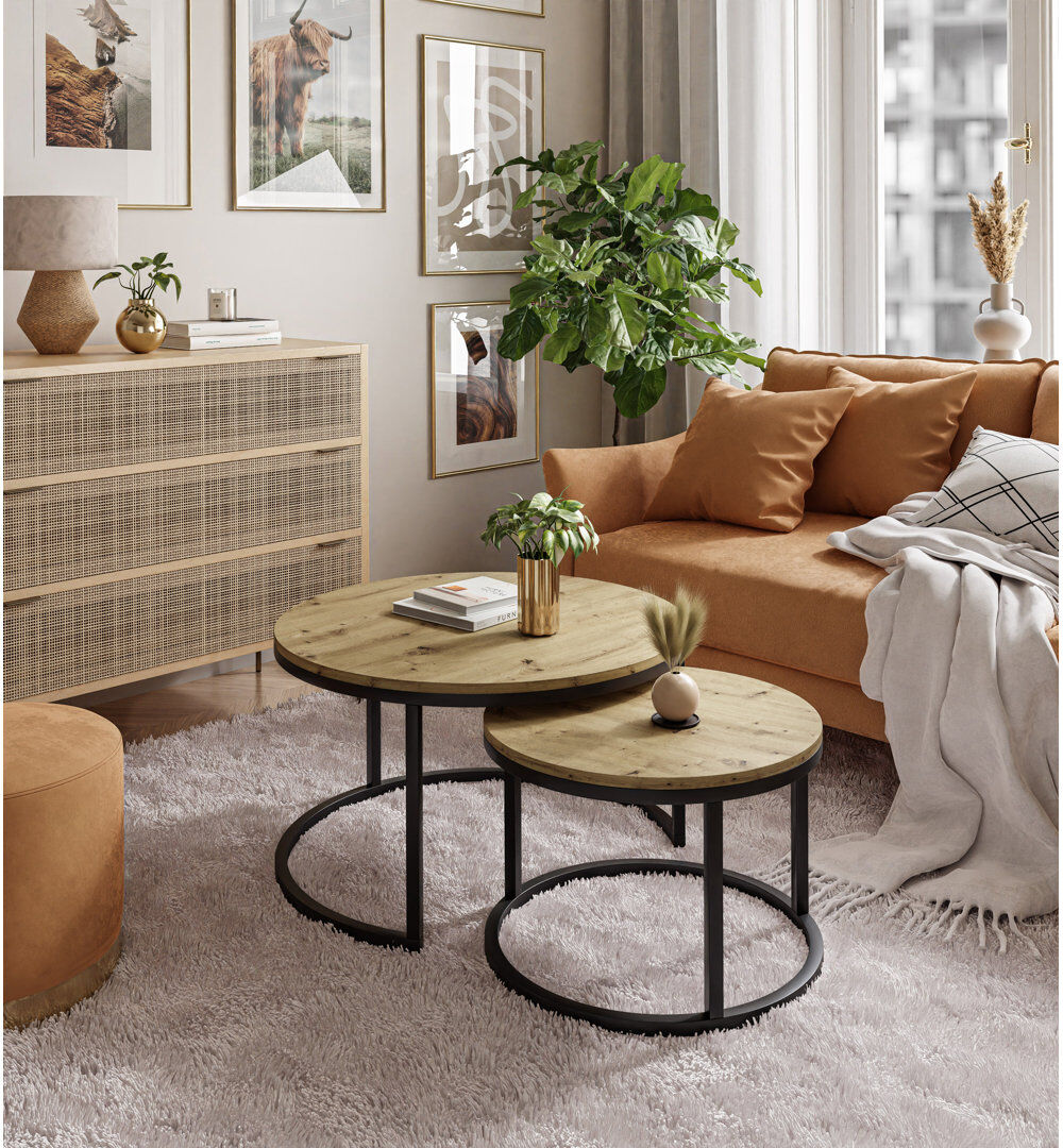 Hashtag Home Alford Coffee Table Black/Artisan Oak 49cm H X 70cm W X 70cm D