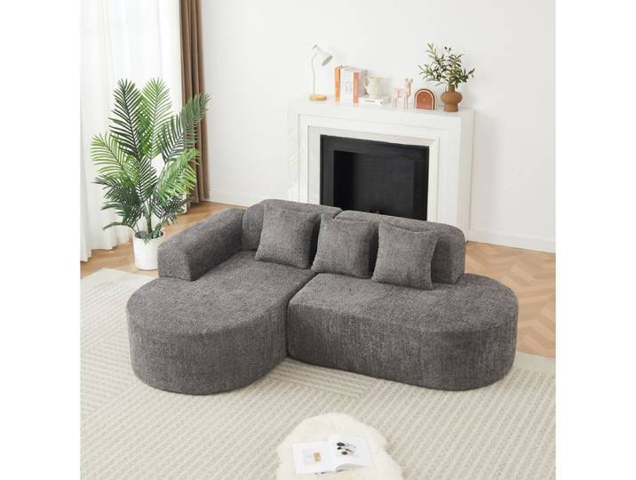 ROVRYN Canapé d'angle fixe 3 places gauche 222 x 157 cm en chenille gris anthracite