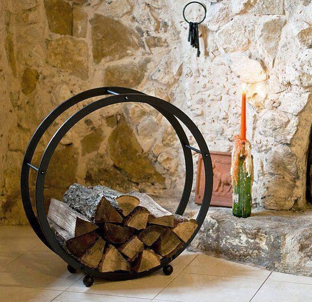 DanDiBo Rond Houtrek voor Houtblokken met Houten Mand, Diameter: 70 cm