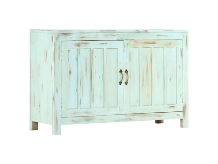 RJPLMFV Anrichte, hellblau, 110 x 35 x 70 cm, Mangoholz, massiv 2 Türen, geräumige Aufbewahrung, handgefertigt, Vintage-Stil, einzigartiges Möbelstück