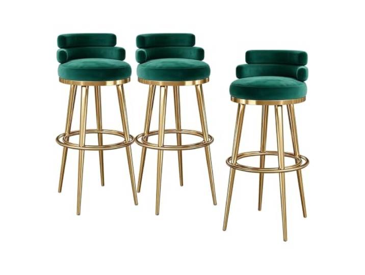 Guyifuny Barhocker Samt und Metall 3er Set Niedrige Rückenlehne Weicher Samtbezug, dichte Polsterung, niedrige Rückenlehne für langen Sitzkomfort, Metallgestell(Green,25.6in)