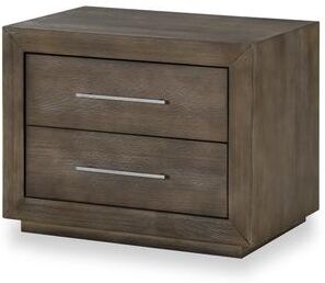 Benjara 2 Drawer Wooden Nightstand with Metal Bar Handles, Dark Pine