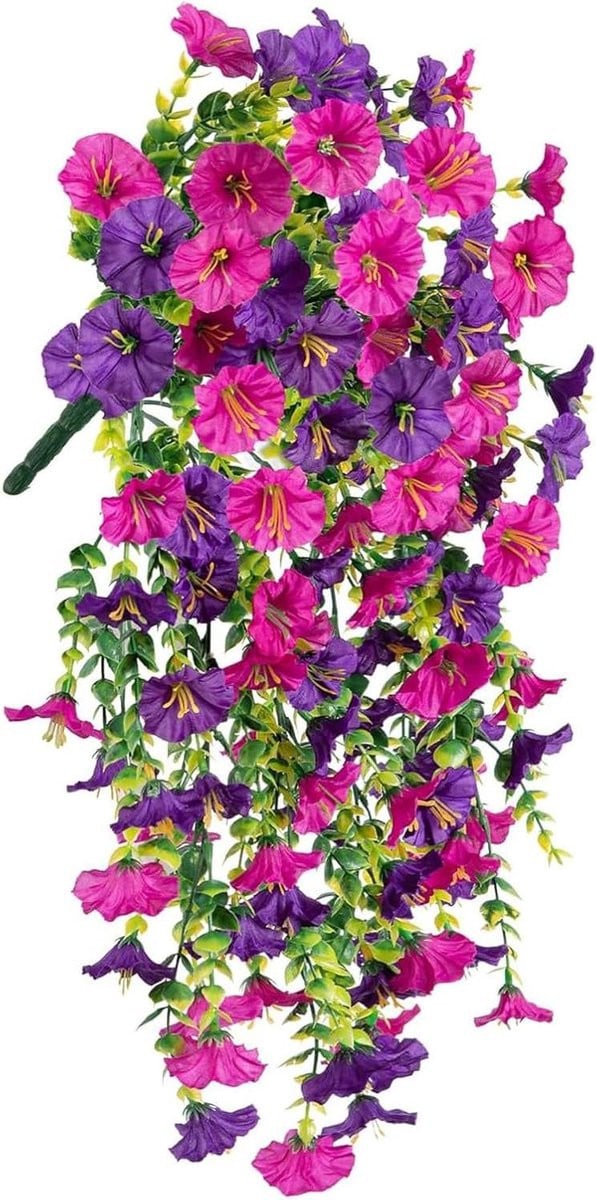 Hangende kunstbloemen Petunia voor balkon decoratie - Paars en rood - 75 cm