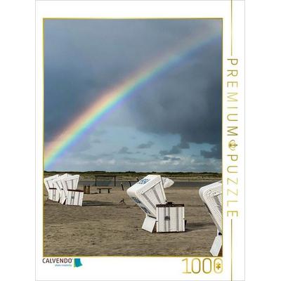 CALVENDO Puzzle Regenbogen nach Gewitterstimmung am Strand von Sankt Peter-Ording | 1000 Teile Lege-Größe 64x48cm Foto-Puzzle für glückliche Stunden