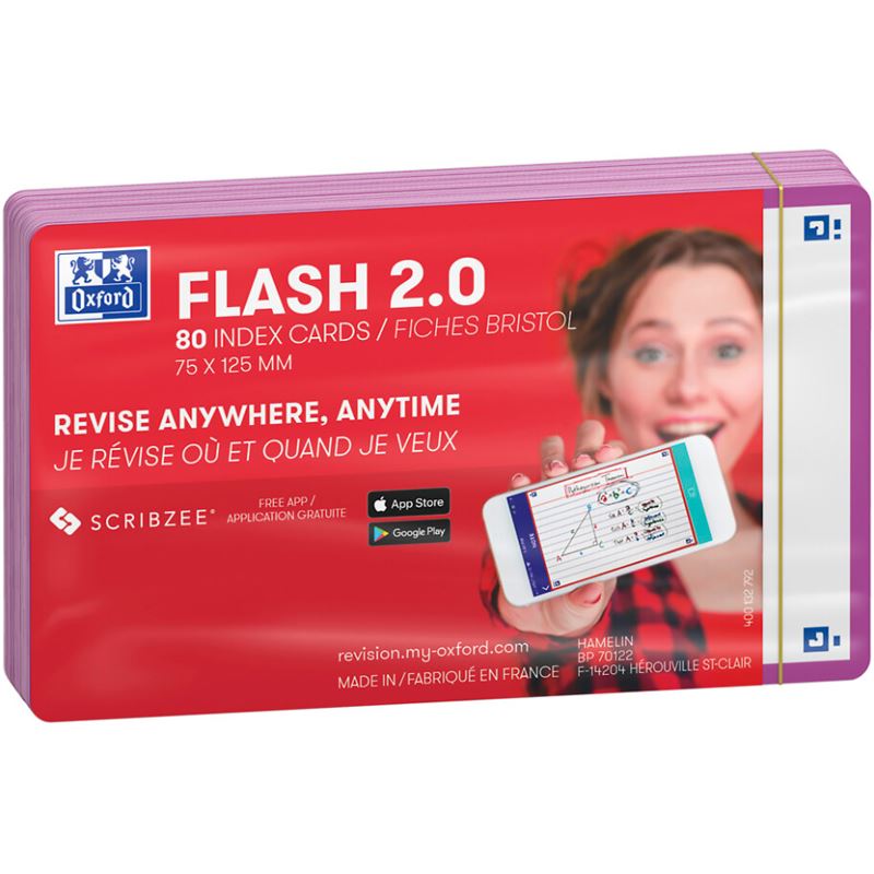 OXFORD 80 Karteikarten FLASH 2.0 DIN A7 weiß, lila blanko